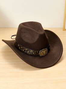 1 pièce Chapeau en feutre de style unisexe avec décor taureau, casquette décontractée, chapeau de cowboy, design élégant convenant pour les voyages, les fêtes, le thème du cow-boy occidental et l'utilisation quotidienne