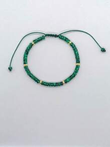 1pc Handmade Braided Malachite Beaded Bracelet, Adjustable Natural Stone Jewelry, Boho Style Design, Suitable For Daily Wear, Unisex Gift