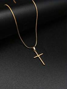 Colar com pingente de cruz de aço inoxidável, design simples e unissex, adequado para uso diário, férias, encontros, presente de aniversário