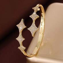 1pc Simple Four-Pointed Star Design Cubic Zirconia Inlaid Bangle Bracelet For Women - Multicolor - View 9