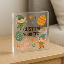 1pc Acrylic Ornaments Custom Happy Easter Acrylic Plaque, Personalized Clear Easter Decoration Block With Text, Easter Eggs Design, Spring Holiday Table Decor Gift