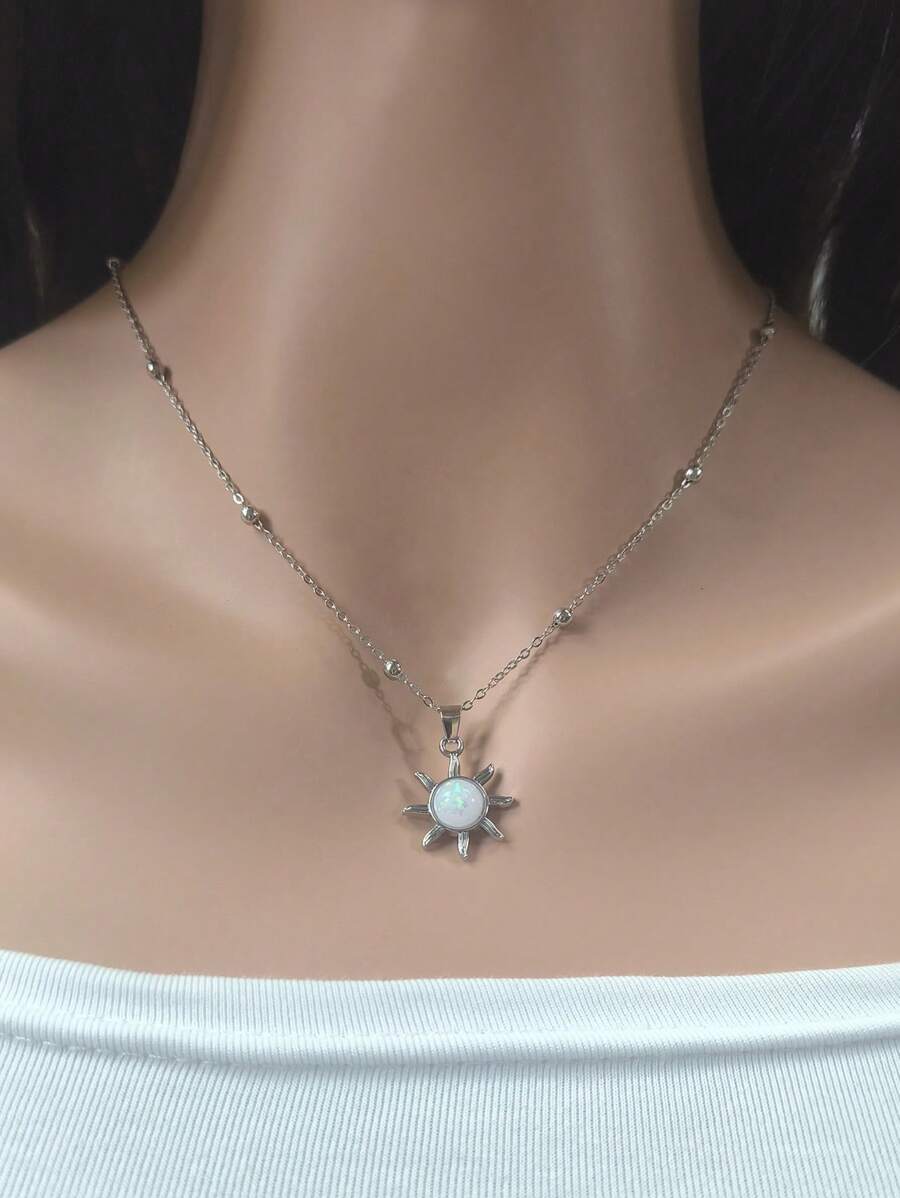 1 pieza Collar minimalista vintage con piedra lunar y forma de girasol