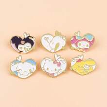 Sanrio 6pcs/Set Cute Enamel Pin Lapel Pins Badges On Backpack Women's Brooch Clothes Gift Jewelry Fashion Accessories