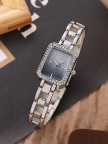 1 Stück Mode Damenuhr, Diamant Dekoriertes Uhrwerk Mit Quadratischem Zifferblatt Und Zartem Armband Aus Quarz