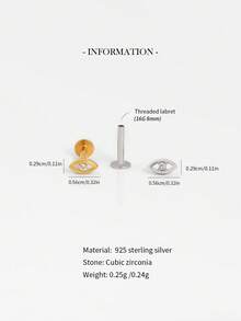 1 件迷你电镀 14k 金眼形内螺纹唇钉，防过敏 925 纯银 CZ 耳钉，男女日常佩戴（1 件） - 鏤空眼睛耳環(隻) - 查看 4