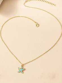 Conjunto de Joias Femininas: Colar com Pingente em Forma de Estrela-do-mar e Brincos, Joias de Praia/Oceano de Estilo Versátil e da Moda