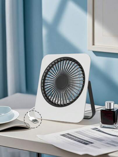 Ventilador mini alimentado por USB, flujo de aire potente y diseño ultra silencioso - Cable de 1 metro, ventilador portátil de escritorio y de instalación colgante para oficina en el hogar, elegante azul y negro, diseño compacto para interiores, ventilador de escritorio, estética moderna, estructura duradera