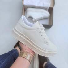 Women's White Casual Platform Sneakers Lightweight Comfortable - trắng - Xem 4