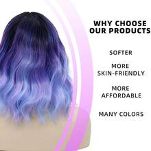 Dark Purple Short Bob Wigs With Bangs For Women Loose Wavy Wig Curly Wavy Shoulder Length Bob Synthetic Cosplay Wig For Girl Colorful Costume Wigs (Dark Purple)Essential Festive Atmosphere For Christmas - 豐富多彩的 - 查看 3