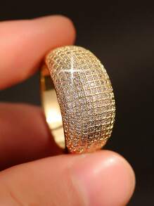 1 Peça Anel Dourado de Luxo, Anel de Declaração Brilhante de Zircônia Cúbica para Mulheres, para Festa, Banquete, Casamento, Festival, Presente e Dia dos Namorados