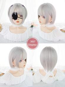 alicegarden 1 Synthetic Heat-Resistant Short Wave Straight Wig, Gray White Wig With Bangs, 16 Feet Long, Made Of Fiber, Fashionable Wig, Natural And Realistic Wig - White - View 6