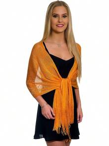 Metallic Glitter Shawl Wrap For Evening Dresses And Weddings - Orange - View 5