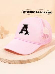 1Pc Children's 26 Letter Printed Baseball Cap, Cute Pink Sunshade Baseball Cap, Mesh Breathable Trucker Cap