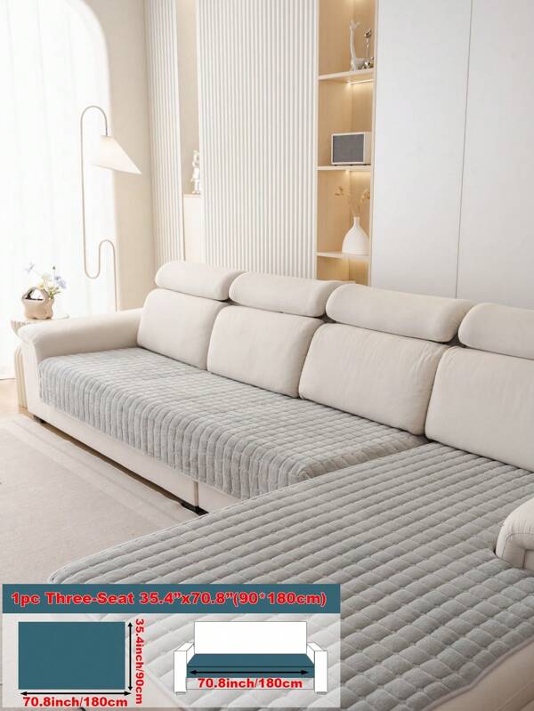 1 Stück Veet waschbarer rutschfester Sofabezug für 3-Kissen L-förmige Sofas mit gestepptem Design, Magnetverschluss und haustierfreundlichem Schutz - Flauschiger grauer Sofa-Überwurf