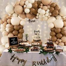 112pcs Balloon Arch Set, 5/10/18 Inch Brown, Beige, Mocha Balloons, Suitable For Birthday Party, Baby Shower, Gender Reveal, Birthday, Room Decoration