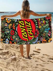 1pc Santa Cruz Skateboard Beach Towel - Tropical Streetwear Design With Vibrant Red & Black Print, Super Soft Microfiber, Quick-Dry Lightweight For Beach, Pool, Camping, Travel, Home & Outdoor Use, Beach Essentials | Streetwear Style | Quickdry Fabric