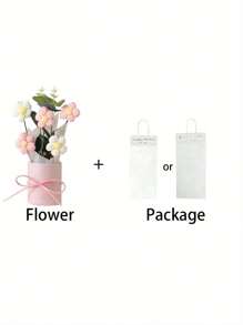 1 Set Handmade Knitted Yarn Artificial Flower Bouquet, Fabric & Knitted Man-Made Flowers, Including Paper Bucket, 5 Yarn Crochet Flowers, Suitable For Mom, Friend's, Or Anniversary Gifts, Mother's Day Gifts, Valentine's Day Gifts, Birthday Gifts, Home Decorations