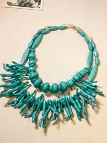Set de 2 collares elegantes de resina multicapa con colgantes de coral y diseños geométricos, un diseño creativo de vida marina para uso diario y vacaciones en la playa