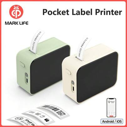  Marklife P15 Mini Portable Label Printer, Self-Adhesive Thermal Printer, Sticker Printer, Pocket-Sized Bluetooth Inkless Label Printer, Name Tag Printer