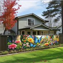 Vibrant Spring Garden Banner, Butterfly And Flower Design - Durable Polyester Outdoor Decor, Suitable For Festivals, Parties, Photography Backdrops, Garden Decoration