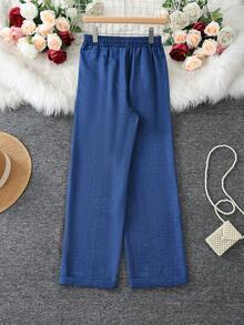 Pantalones largos casuales y versátiles con cordón en la cintura y bolsillos, para primavera - azul real - Ver 5