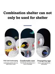 1pc Shrimp House Goldfish Shelter Cave Climbing Platform Simulated Stone Aquarium Breeding Decor Ornament - Multicolor - View 5