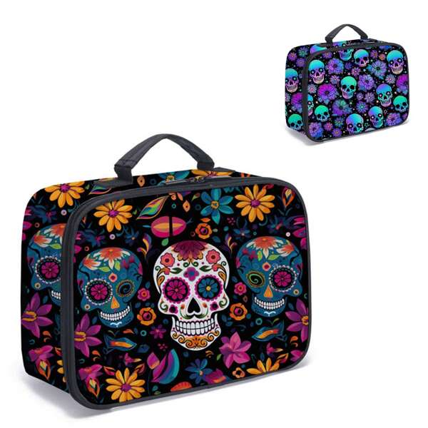 Skull Pattern Picnic Bag, Reusable Meal Bag Suitable For Adults, Girls, Boys, Portable Meal Bag For Work, Picnic, Play, Outdoor, Self-Driving