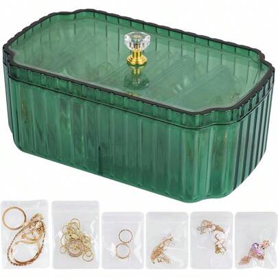3-Layer Transparent Jewelry Organizer Box With Elegant Gold Handle, Efficient Storage Versatile Earrings, Rings, Bracelets, Watches, Stylish Multi-Functional Accessory Holder (Tea)