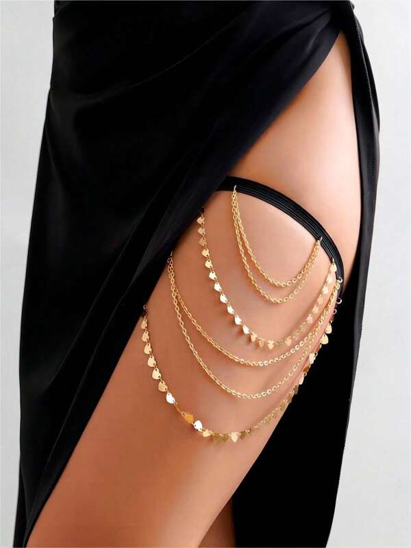 1pc Multilayer Elastic Band & Chain Design Sexy Thigh Chain For Women