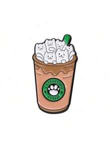 1/4 peças Broche de Liga Metálica Decorativo e Versátil de Café, Gato e Sorvete em Estilo Cartoon