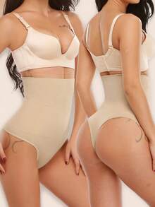 Women High Waisted Body Shaper Compression Pants With Tummy Control Thong Shapewear, Slimming Underwear Girdle Plus Size - 米色 - 查看 8