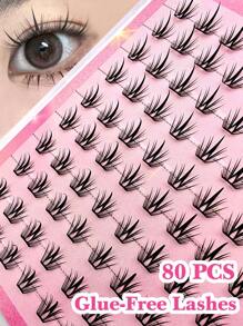 80 pezzi di ciglia a grappolo autoadesive C-Curl, lunghezze miste da 10-13mm, kit di ciglia individuali soffici senza bisogno di colla, estensioni di ciglia fai-da-te con colla pre-applicata, ciglia a grappolo naturali e sfilacciate, estensioni di ciglia a ricciolo C senza bisogno di colla o di solvente, ciglia finte