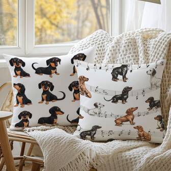 2 件简约腊肠犬枕套套装，单面毛绒面料印花，45 * 45 厘米/18 * 18 英寸抱枕套，适用于房间装饰，现代客厅沙发装饰礼物