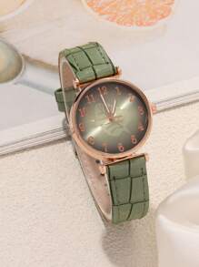 Conjunto de 5 piezas que incluye: Reloj de mujer con dial digital circular de moda y personalizado, reloj de cuarzo de PU versátil, acompañado de colgante en forma de gota de agua, pendientes y anillo. Ideal para festivales, fiestas, parejas y uso diario. El mejor regalo para mujeres.