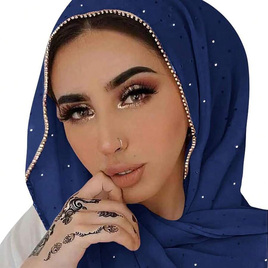 Hijab Scarf Women Soft Chiffon Long Scarf Shawl Fashion Hijab Wrap Scarves - Navy - 查看 1