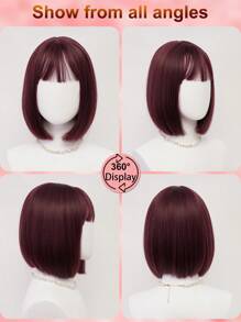 XYUNMI Sweet Berry Red Bob Wig Short Straight With Bangs 12 Inch Lightweight Breathable Women's Heat Resistant Synthetic Wig For Daily Wear Party Role Play Beautiful Natural Lively Cute Short Hair