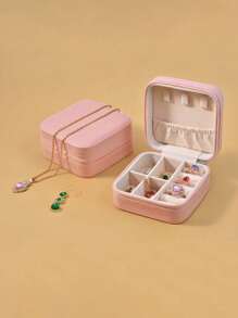 1pc Minimalist Jewelry Box, Portable PU Material Jewelry Case, Summer Travel Jewelry Storage Box, Mini Jewelry Organizer Box For Earrings, Necklaces, Rings, Jewelry Display And Storage, Large Capacity Jewelry Holder, Suitable For Earrings, Rings, Necklaces, Bracelets, Nail Art, Gifts For Mother's Day, Christmas, Halloween, Women For Women Storage Organizer Travel Essentials Back To School Dormitory Storage