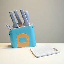 Juego de cocina para niños, juguetes de cocina de juego para niños, accesorios de cocina de juego, regalo para niños y niñas pequeños, cumpleaños, conjunto de juguetes de corte, herramientas de aprendizaje educativo - Conjunto de 7 piezas que incluye cuchillo + soporte para cuchillo (color aleatorio)
