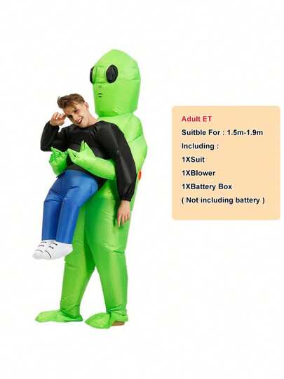 ET外星人充气服装 - 趣味互动道具，逼真可爱，适合团队建设派对、动漫展/学校庆典/摄影/圣诞节/万圣节及各种节日活动，完美惊喜礼物，男女通用均码，四季皆宜