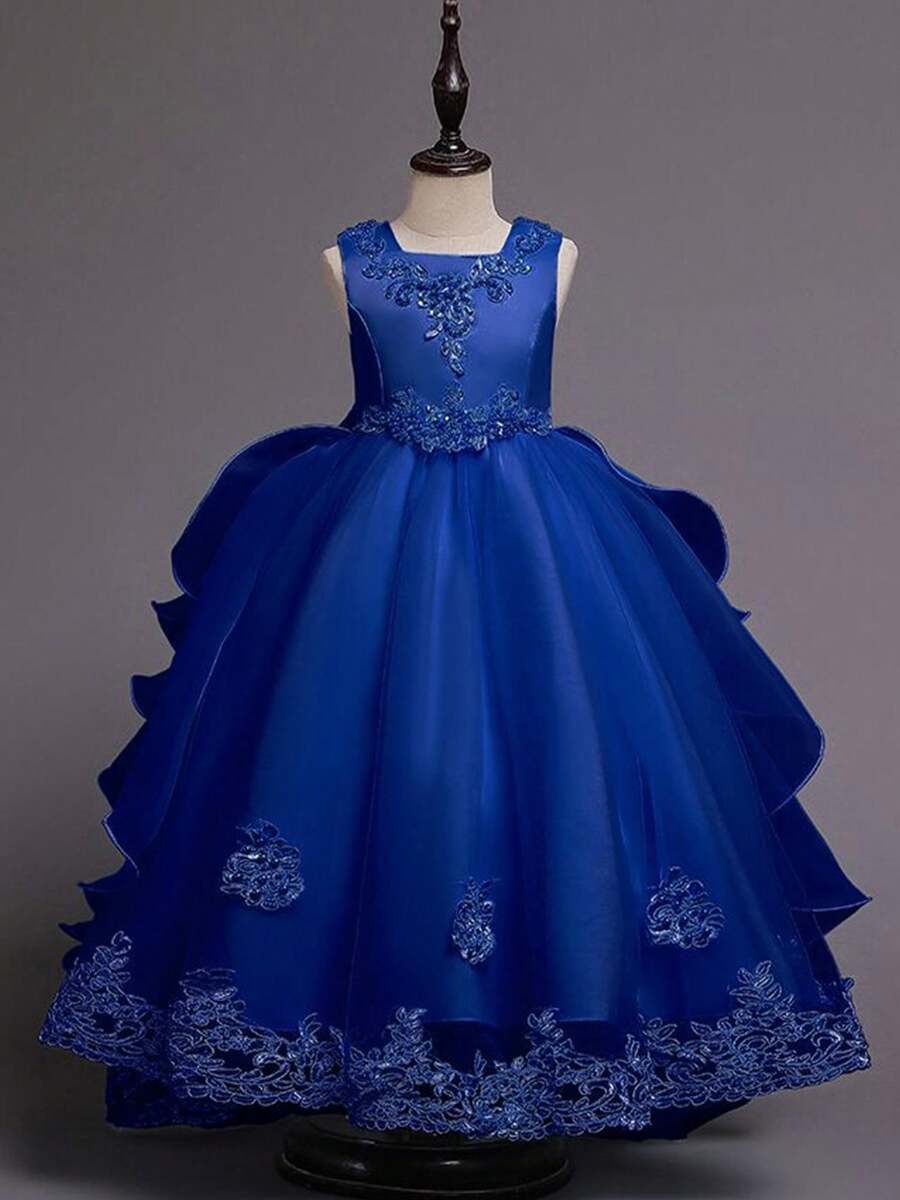 Flower Girl Dress Princess Puffy Tulle Dresses Bridesmaid Wedding Birthday Party Pageant Maxi Prom Gown For Kids - Royal Blue - View 1