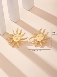 1 Par de Brincos de Pino de Sol Delicados com Sensação Metálica Personalizada, Uso Versátil Diário para Mulheres
