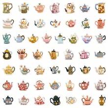 50PCS Flower Kettle Stickers Vinyl Aesthetics Stickers Scrapbooking, Diary, Bumper, Skateboard, Water Bottle, Cartoon, Hard Hat, Car Stickers And Decals - Multicolor - View 3
