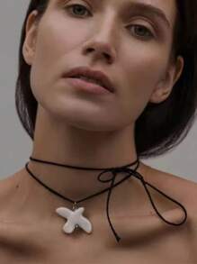 Modische weiße Friedenskette für Frauen, vintage geometrischer runder Reif Lange Kette Schmuck Geschenk