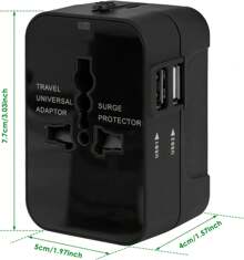 Overseas Conversion Plug, Outlet A/O/BF/C, Overseas Power Plug, Multi-Conversion Plug, 2 USB Ports, Worldwide Compatible, Converter, Charger Type For Overseas Travel, Multi-Adapter, Compatible With Over 200 Countries