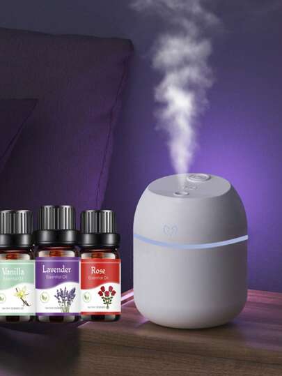 2 peças/conjunto (difusor de aromaterapia + óleo de aromaterapia), difusor de aroma portátil USB de 220 ml com rosto sorridente e umidificador, óleo de aromaterapia com fragrâncias variadas de 10 ml, adequado para desodorização residencial, hoteleira e de banheiro, aromatização, purificador de ar com fragrância duradoura