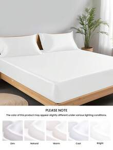 2/3件套竹纤维凉感床笠套装，均码，竹纤维材质，透气柔软，深口袋设计，最大可达16英寸，酒店级丝滑奢华寝具，可机洗，白色，适合家庭和宿舍使用，通过Oeko-Tex认证 - 白色 - 查看 8