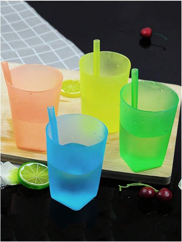 Plastic Tumbler Set With Built-In Straw, 12.17oz Portable Drinking Cup, Summer Outdoor Juice Water Glasses For Students - Assorted Colors