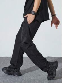 Men's Fashion Casual Loose Pants With Drawstring At The Waist And Back Pockets, Suitable For Casual Dates, Daily Strolls.