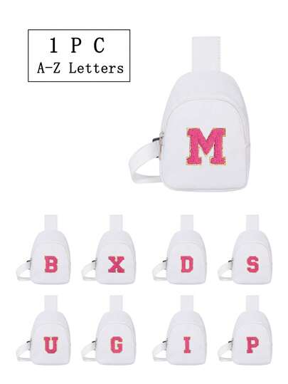 1 件女孩字母图案可爱斜挎包/单肩包/胸包，适合日常使用、户外、旅行、徒步旅行、便携，馈赠佳品