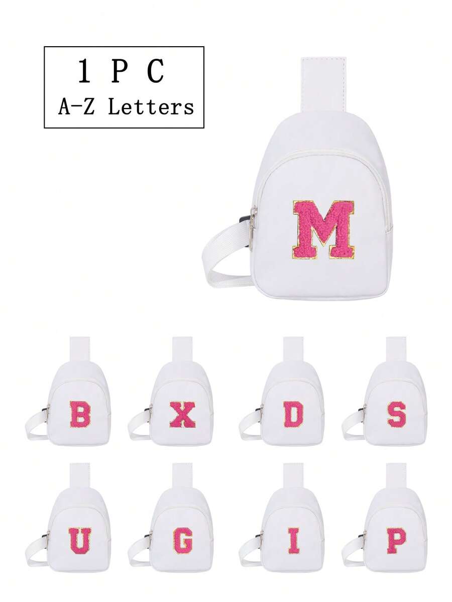 1 件女孩字母图案可爱斜挎包/单肩包/胸包，适合日常使用、户外、旅行、徒步旅行、便携，馈赠佳品